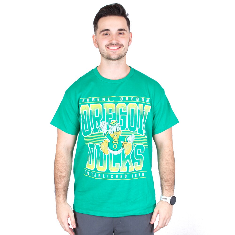 Charging Duck, Blue 84, Green, Crew Neck, Cotton, Men, Unisex, Mill Dyed, 90's style, Oregon Ducks design, T-Shirt, 904271